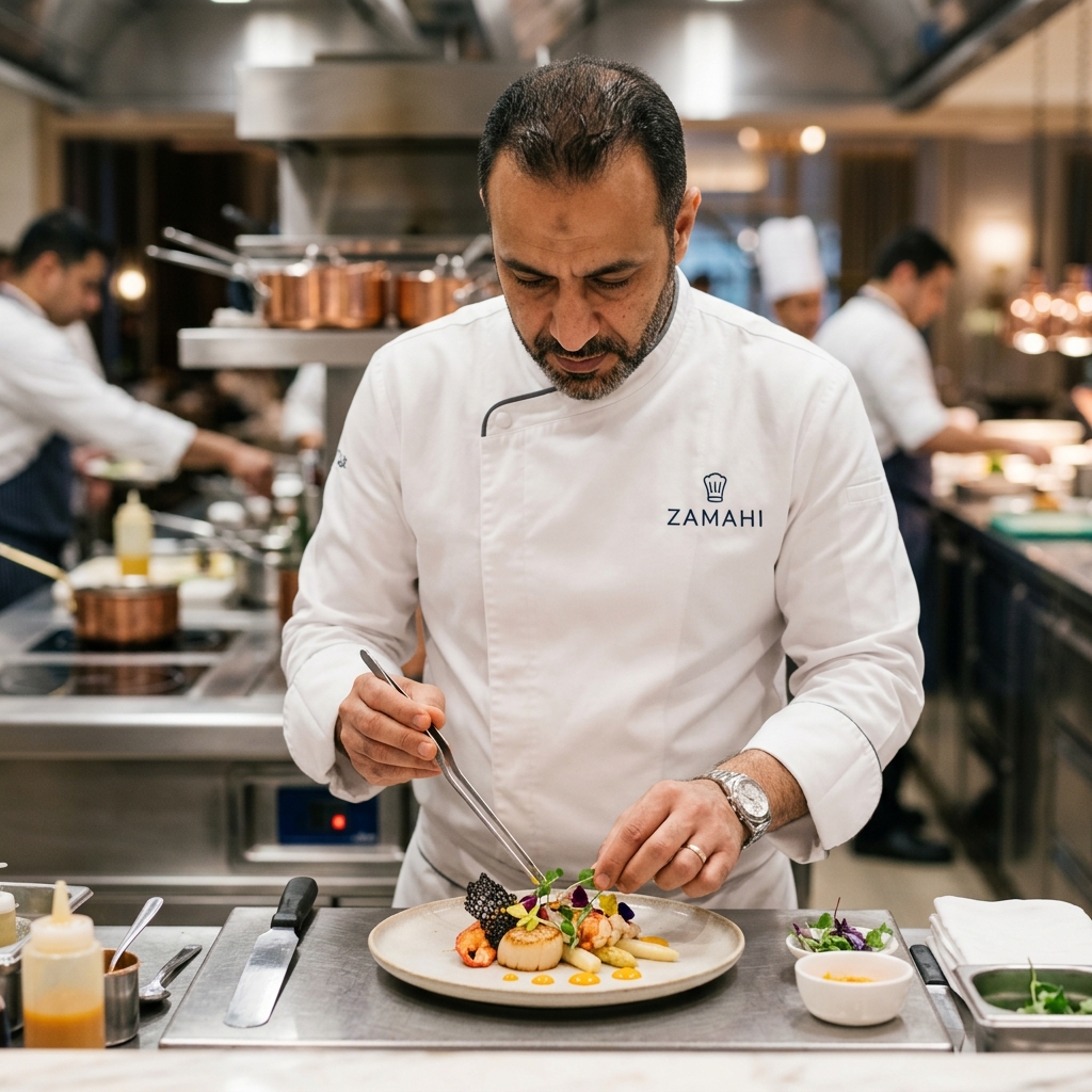 ZAMAHI executive chef plating a gourmet dish